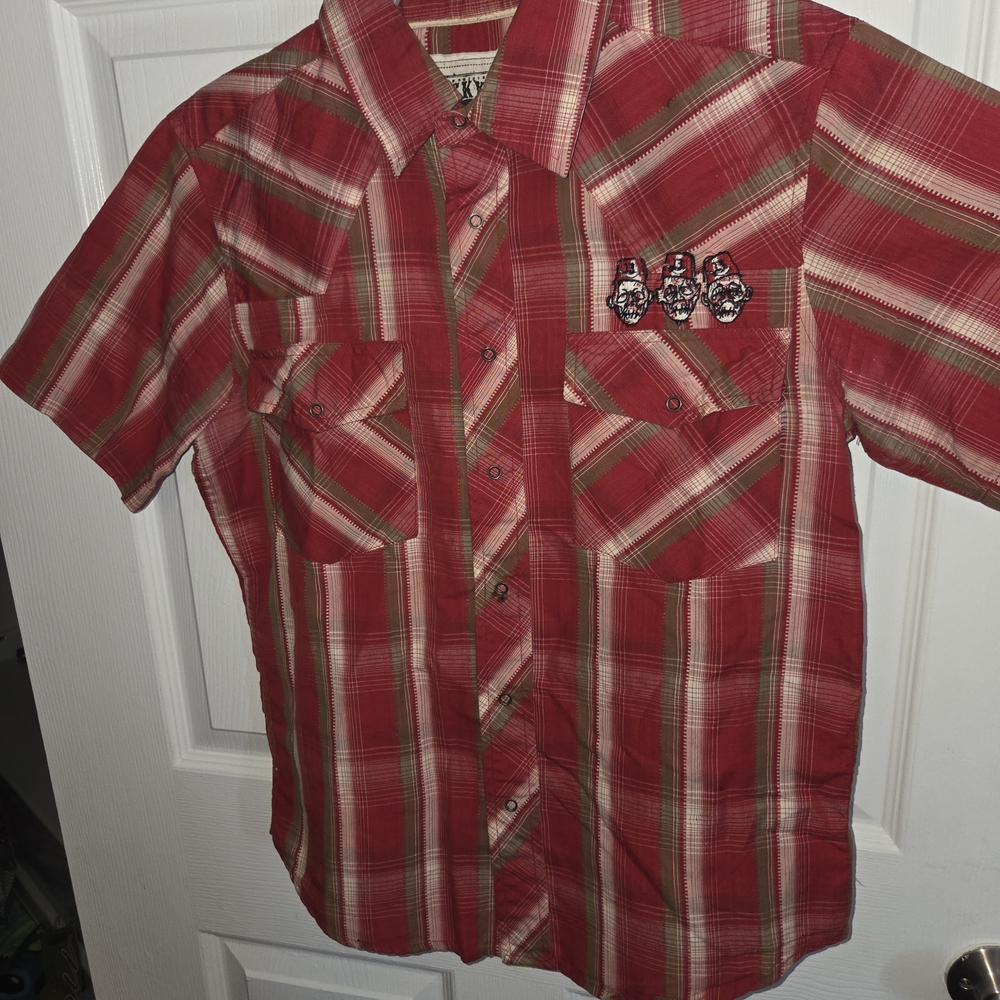 Lucky 13 “Zombie Lounge” Plaid Western Shirt – Size S